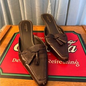 Vintage Liz Claiborne Brown Leather Tassel kitten heel Loafers
